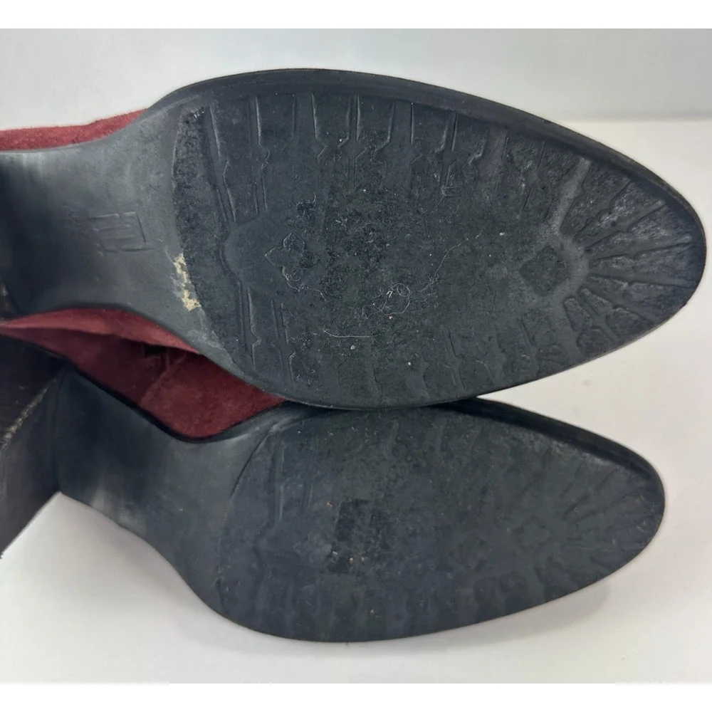 Sundance Suede Ankle Boots Size 39 US 8.5 - 9 Block Heel Burgundy Red Booties - Picture 12 of 16
